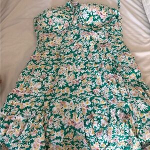 Floral Green Strapless Dress